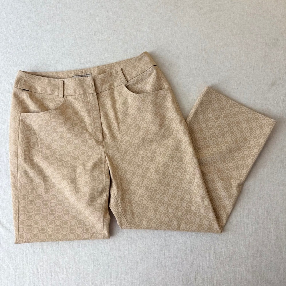 Fiama Golf Monogram Logo Pants Beige Tan Cotton Blend Straight Leg